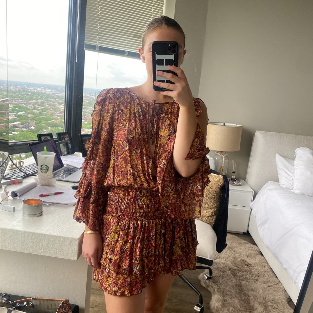 Blue Life Autumn Floral Romper with cut outs in arms